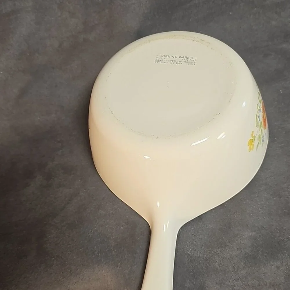 Vtg CORNINGWARE Wildflower P-82-B 1.5P SAUCE PAN & P-81-B 1P Sauce-skillet/1-Lid